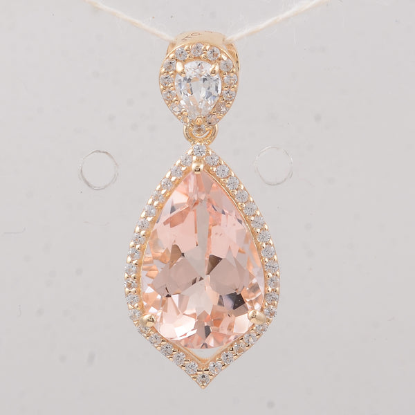 3.31 Ct Pear Morganite 9K Gold Pendant