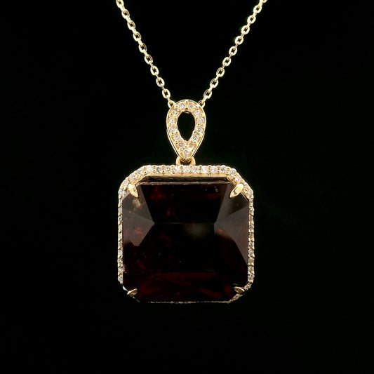 15.86 Ct Octagon Hessonite 14K Gold Pendant