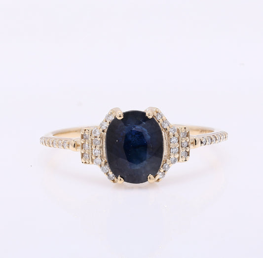 1.21 Ct Oval Mixed Cut Natural Sapphire 14K Gold Ring