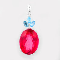 12.64 Ct Oval Pink Topaz, Swiss Blue Topaz, 925 Sterling Silver Pendant