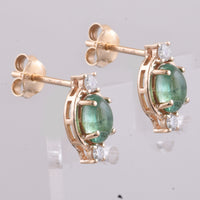 1.22 Ct Oval Cabochon Cut Natural Emerald 14K Gold Earrings