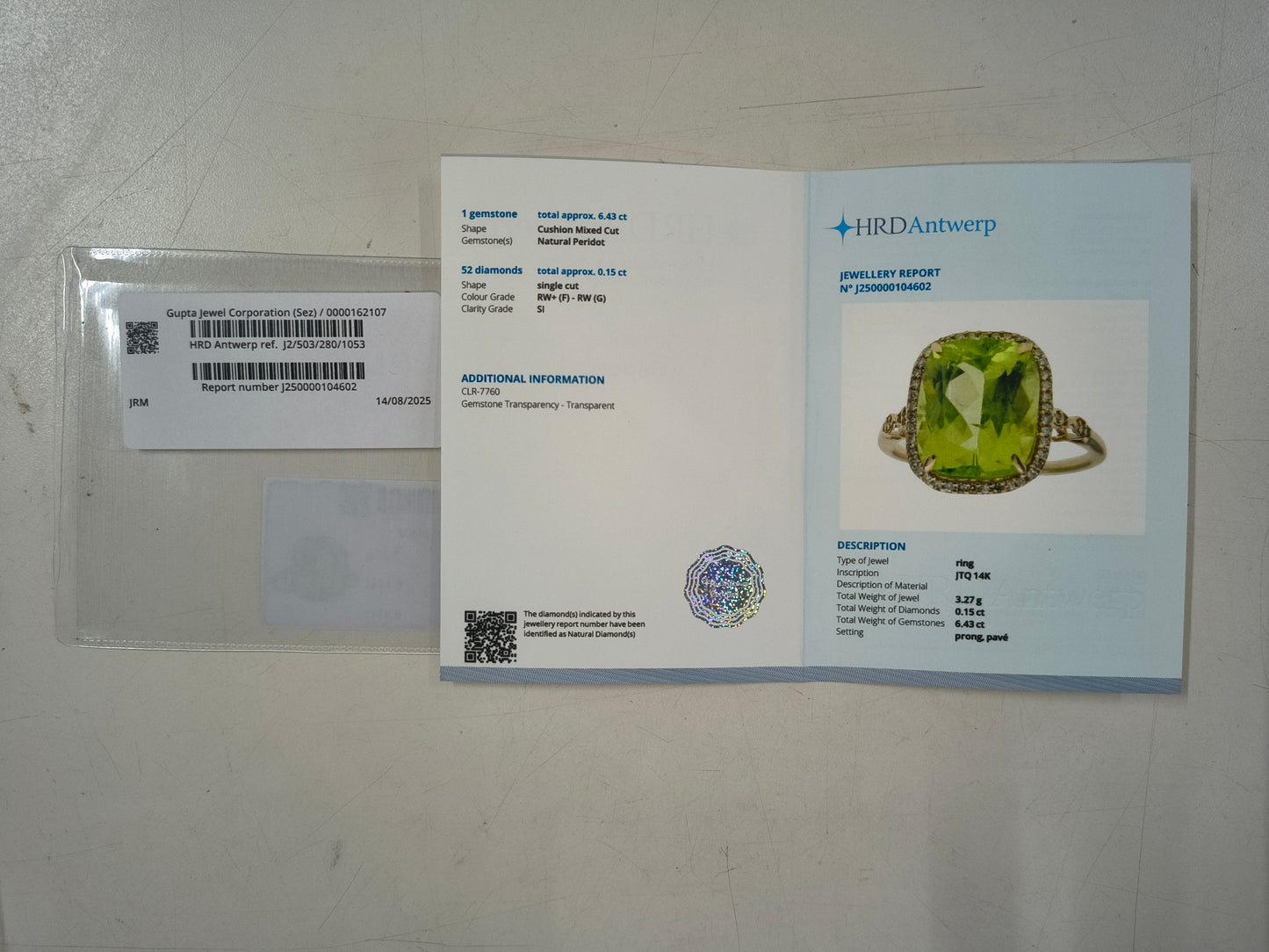 6.58 Ct Cushion Mixed Cut Natural Peridot 14K Gold Ring