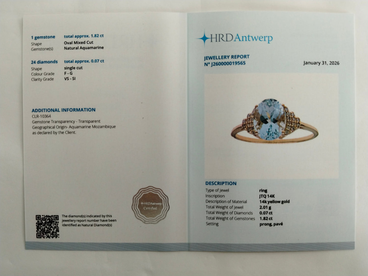 1.89 Ct Oval Mixed Cut Natural Aquamarine 14K Gold Ring