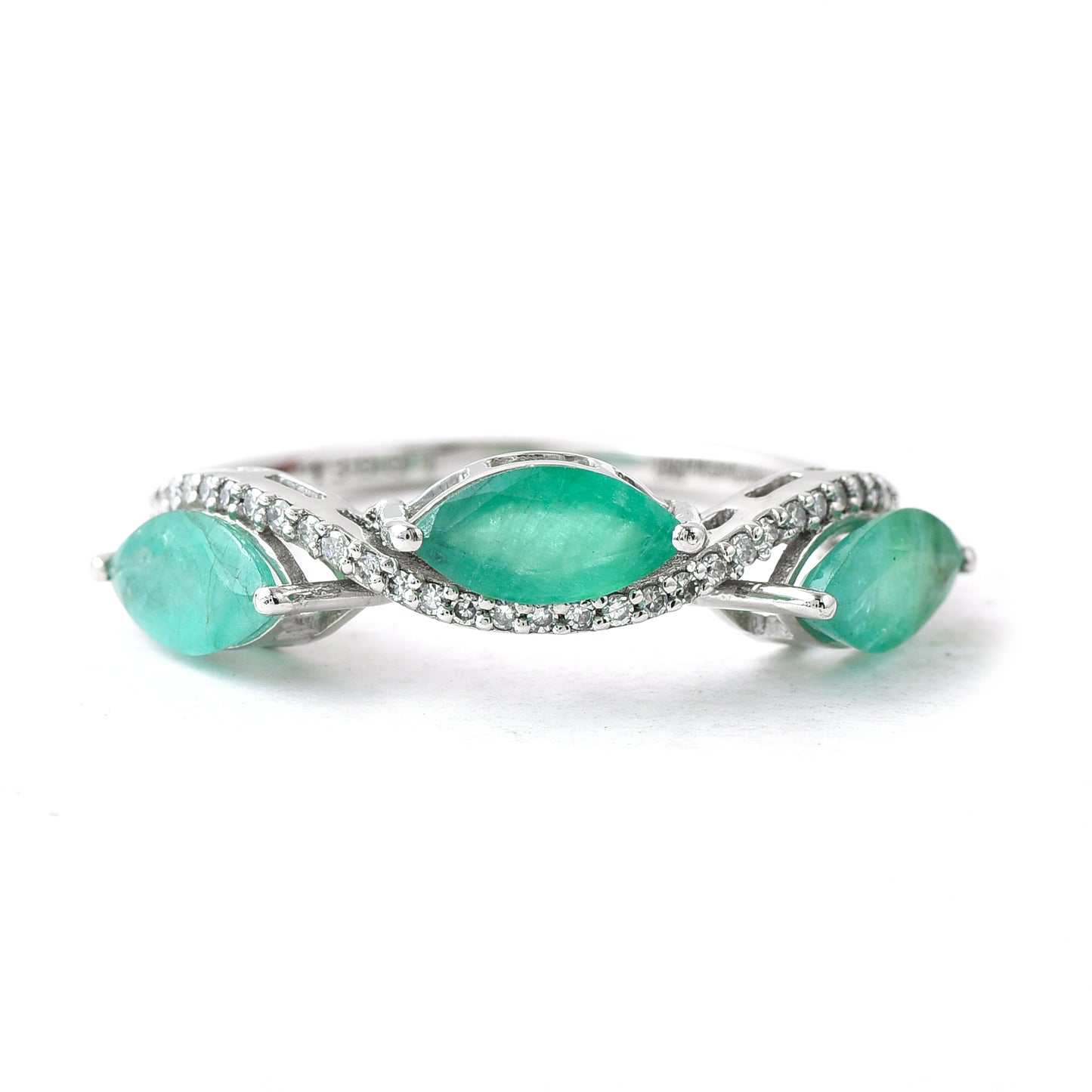 3.39 Ct Marquise Mixed Cut Natural Emerald 950 Platinum Ring