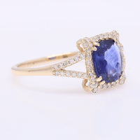 1.49 Ct Cushion Mixed Cut Natural Sapphire 14K Gold Ring