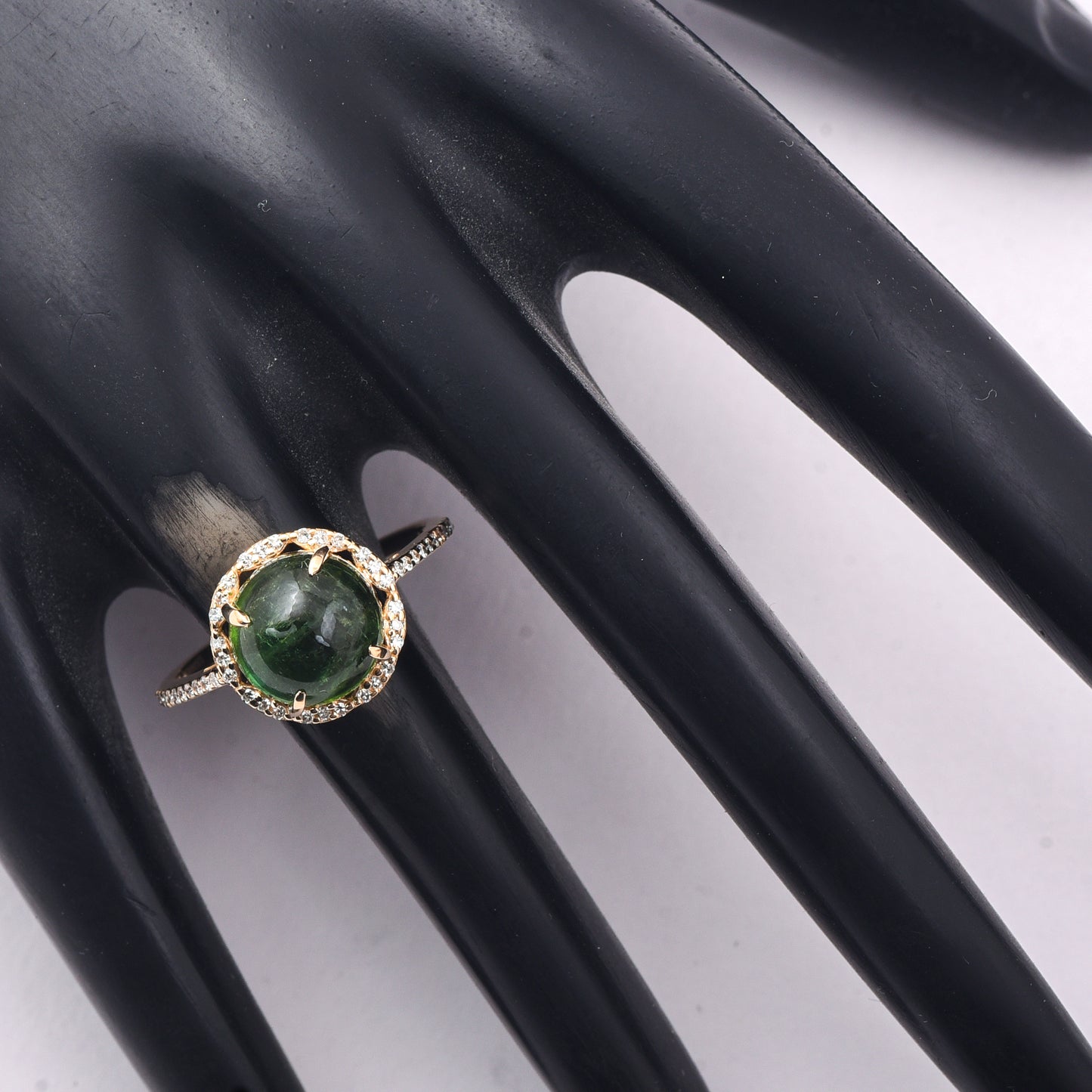 3.63 Ct Round Mixed Cut Natural Green Tourmaline 14K Gold Ring