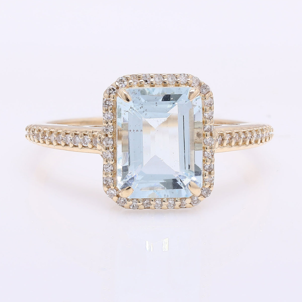 2.39 Ct Octagon Step Cut Natural Aquamarine 14K Gold Ring