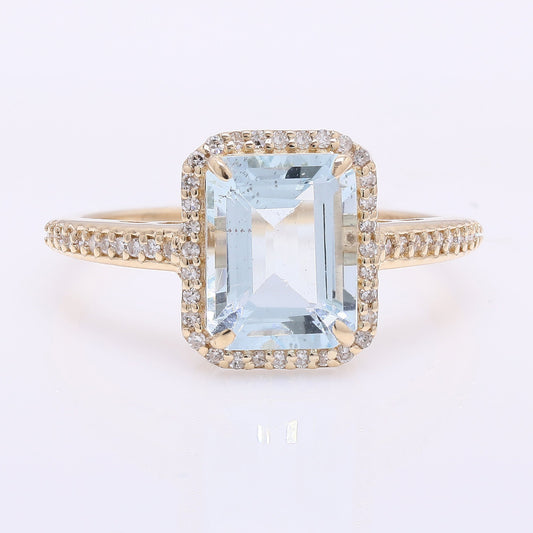 2.39 Ct Octagon Step Cut Natural Aquamarine 14K Gold Ring