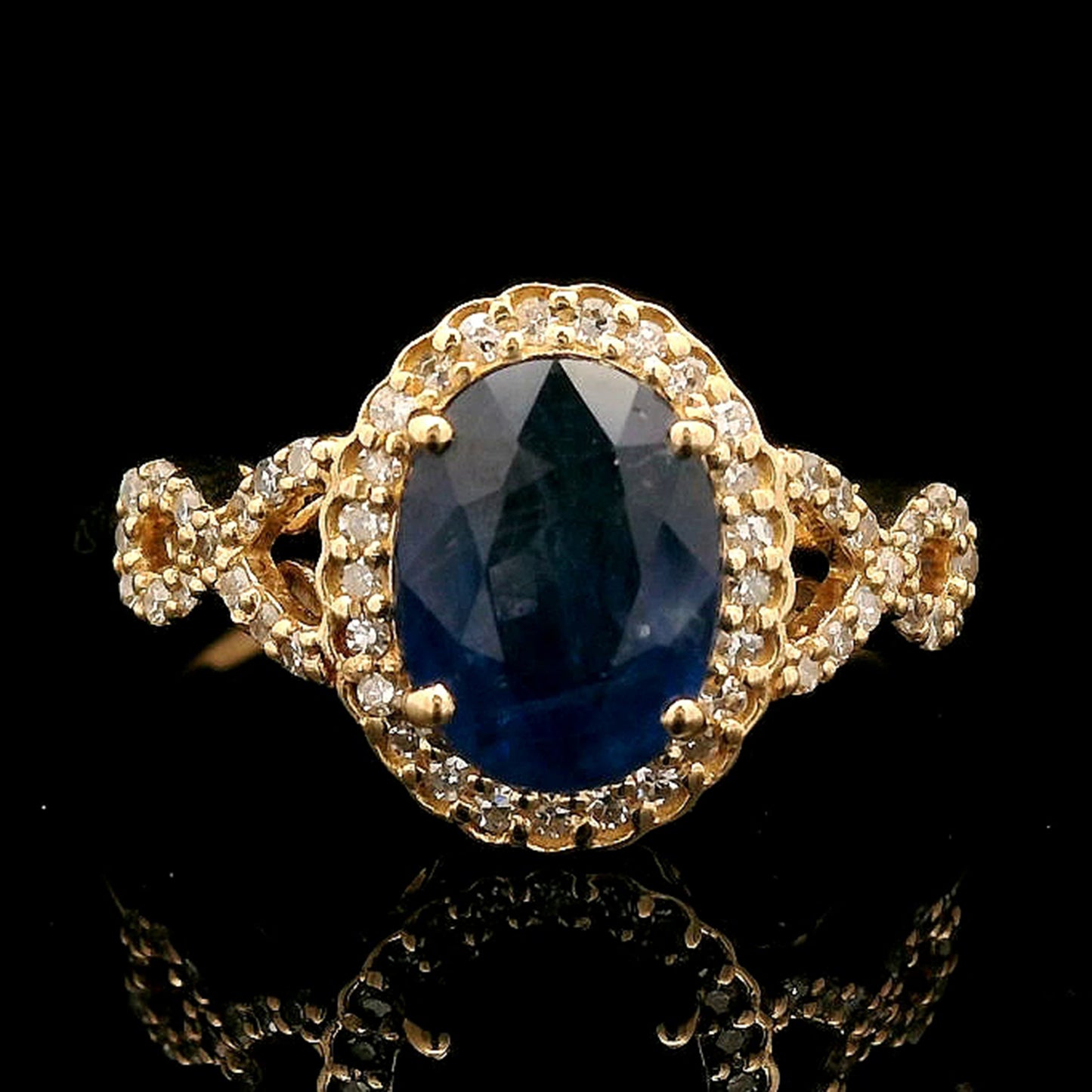 1.79 Ct Oval Mixed Cut Natural Sapphire 14K Gold Ring