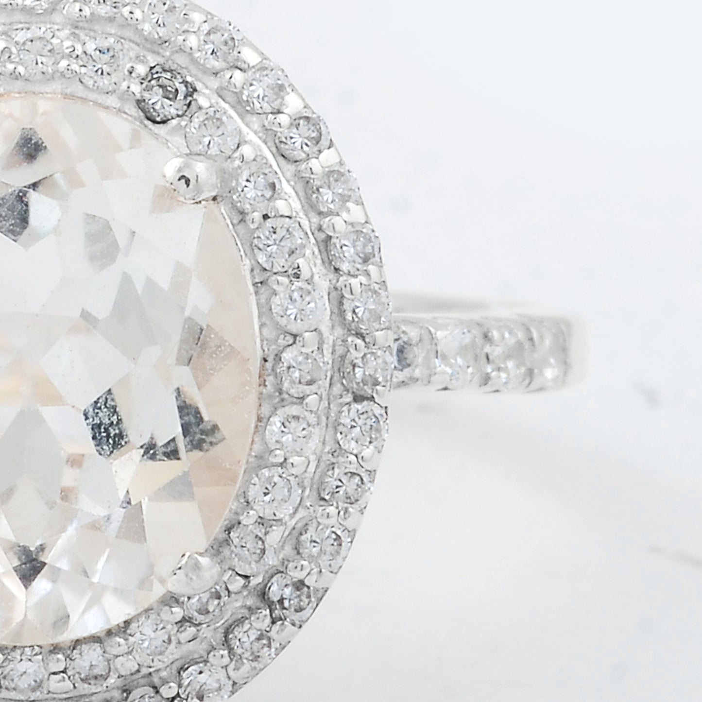 5.14 Ct Oval White Topaz, Cubic Zirconia 925 Sterling Silver Ring