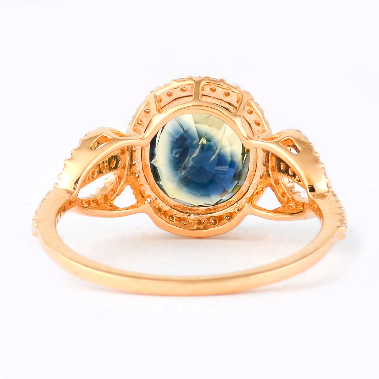3.29 Ct Oval Mixed Cut Natural Bi Coloured Sapphire 14K Gold Ring