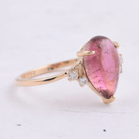 2.67 Ct Pear Cabochon Natural Pink Tourmaline 14K Gold Ring
