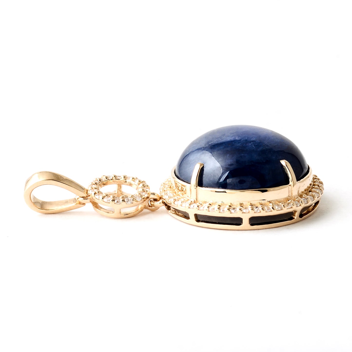 12.04 Ct Round Cabochon Natural Corundum Sapphire 14K Gold Pendant
