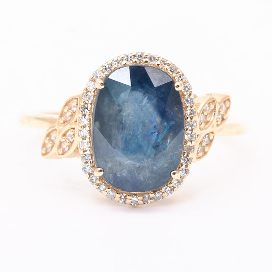 3.70 Ct Oval Mixed Cut Natural Sapphire 14K Gold Ring