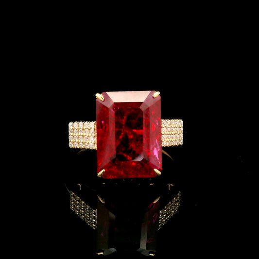8.38 Ct Emerald Cut Lab Grown Ruby 14K Gold Ring