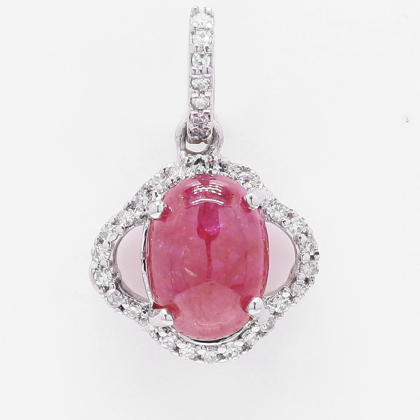 1.73 Ct Oval Cabochon Cut Natural Ruby 950 Platinum Pendant