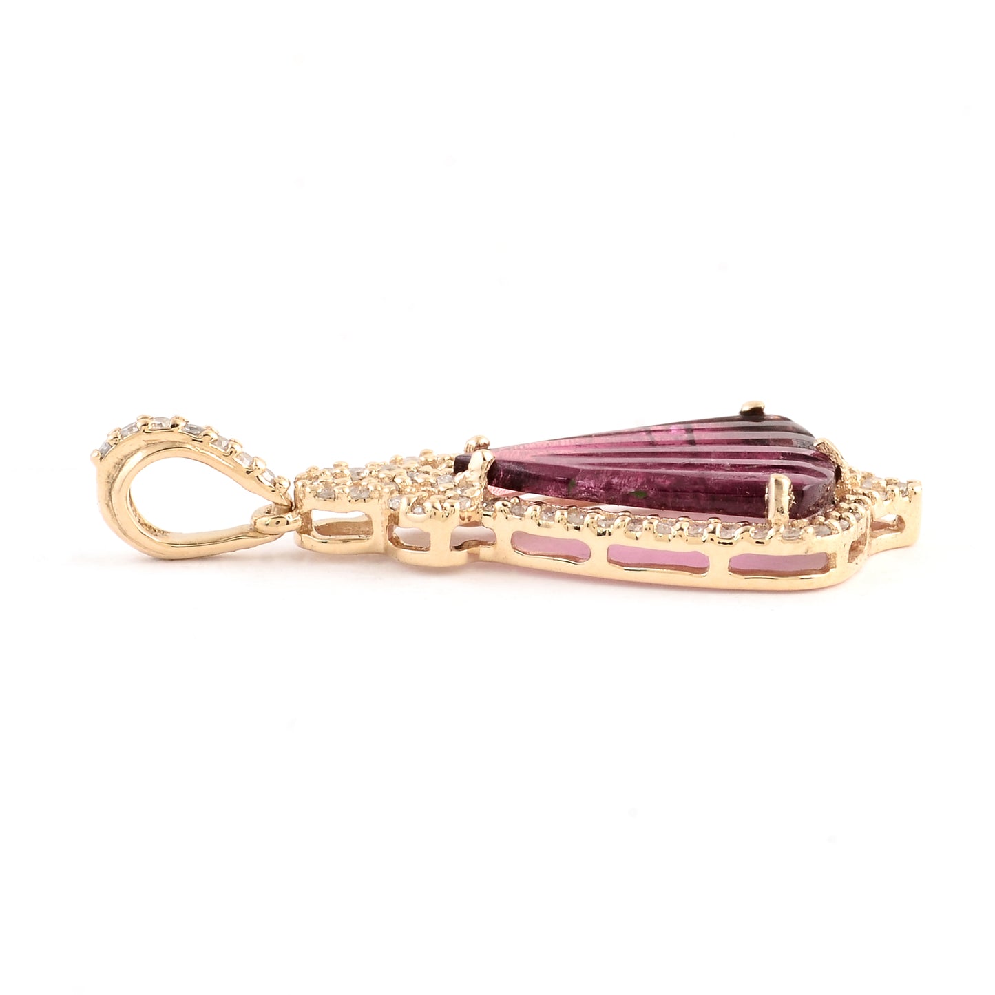 1.38 Ct Fancy Carving Natural Tourmaline 14K Gold Pendant