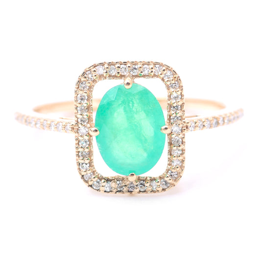 1.19 Ct Oval Mixed Cut Natural Emerald 14K Gold Ring