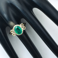 1.56 Ct Oval Mixed Cut Natural Emerald 14K Gold Ring