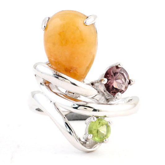 9.56 Ct Honey Jade Rhodolite 925 Sterling Silver Ring