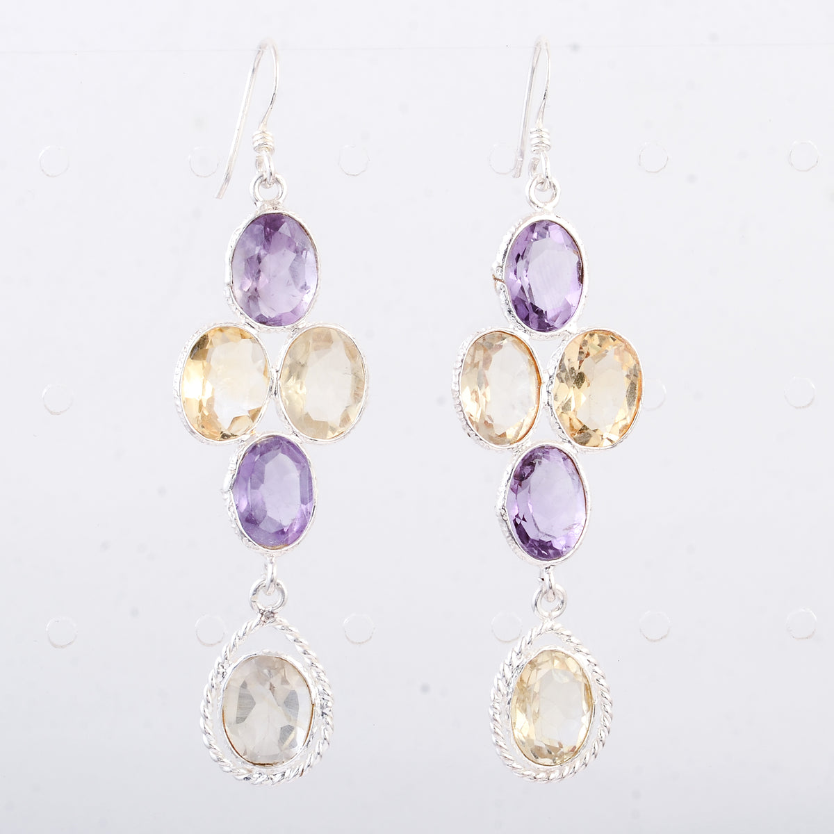 13.80 Ct Amethyst, Citrine 925 Sterling Silver Earrings