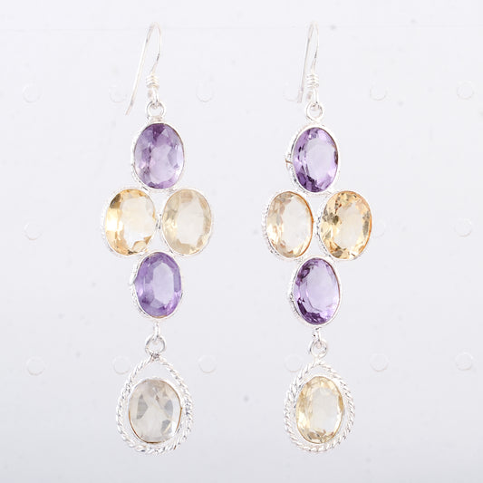 13.80 Ct Amethyst, Citrine 925 Sterling Silver Earrings