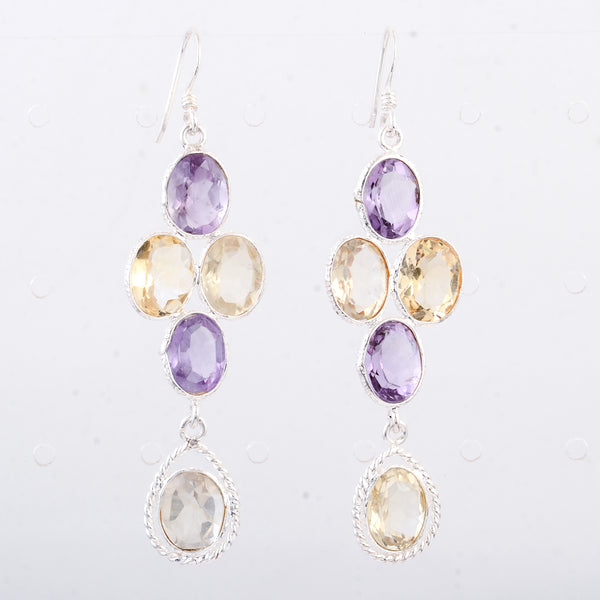 13.80 Ct Amethyst, Citrine 925 Sterling Silver Earrings