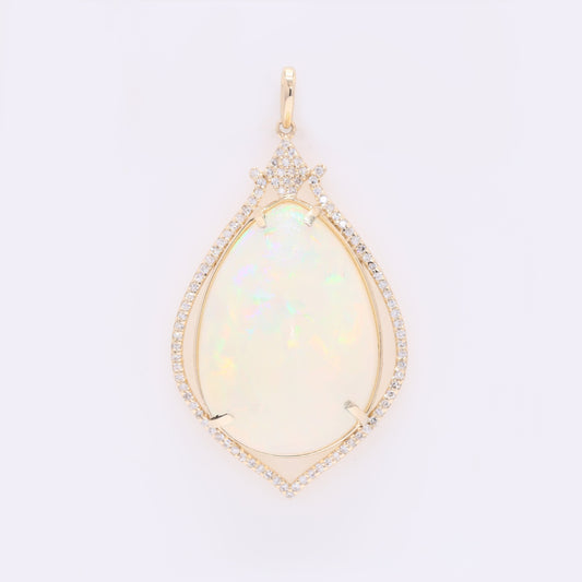 18.45 Ct Pear Cabochon Natural Opal 14K Gold Pendant
