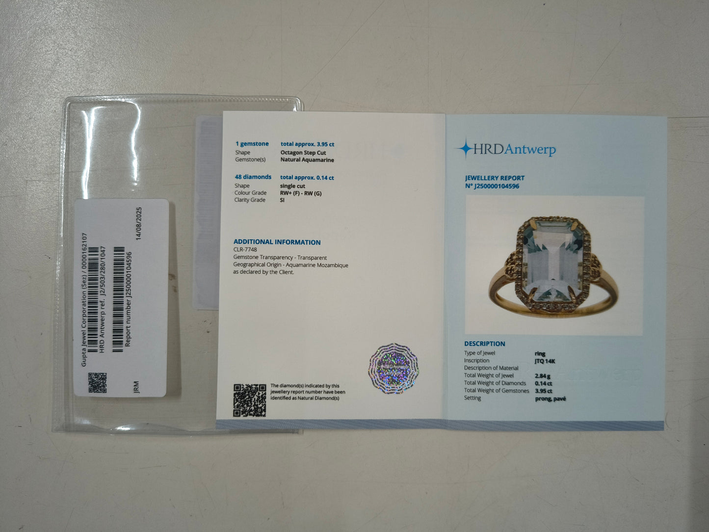 4.09 Ct Octagon Step Cut Natural Aquamarine 14K Gold Ring