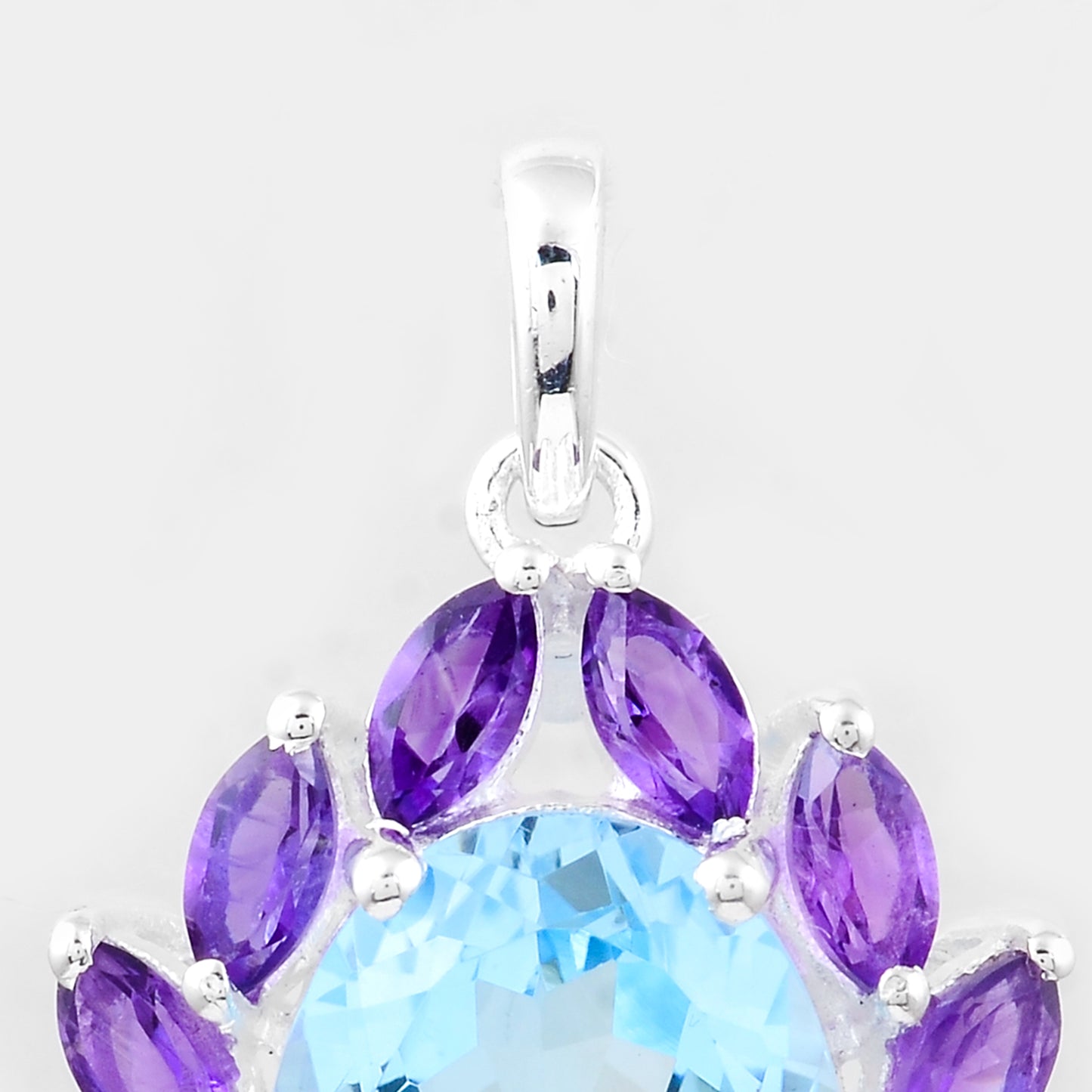 8.79 Ct Oval Blue Topaz, Amethyst, 925 Sterling Silver Pendant