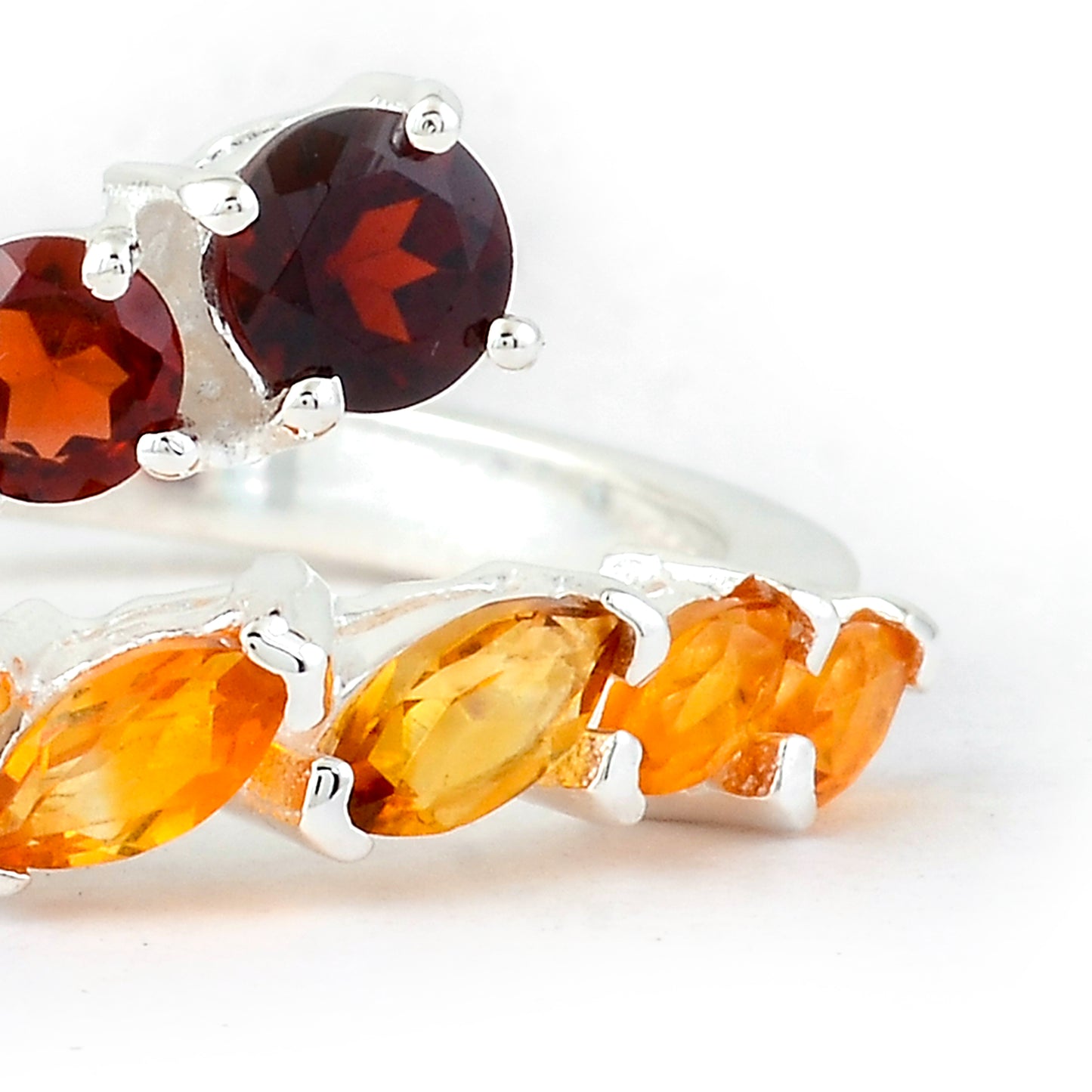 1.73 Ct Round Garnet, Citrine, Amethyst, Cubic Zirconia 925 Sterling Silver Ring