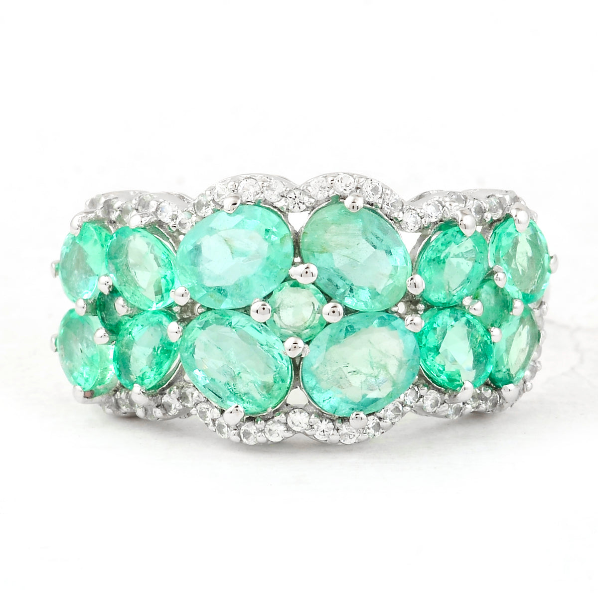 2.79 Ct Oval Mixed Cut, Round Mixed Cut Natural Emerald 950 Platinum Ring
