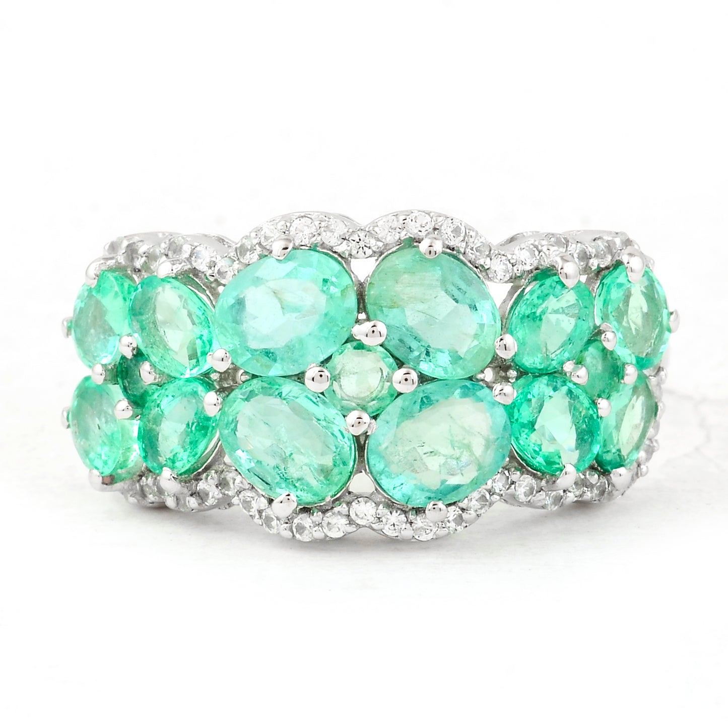 2.79 Ct Oval Mixed Cut, Round Mixed Cut Natural Emerald 950 Platinum Ring