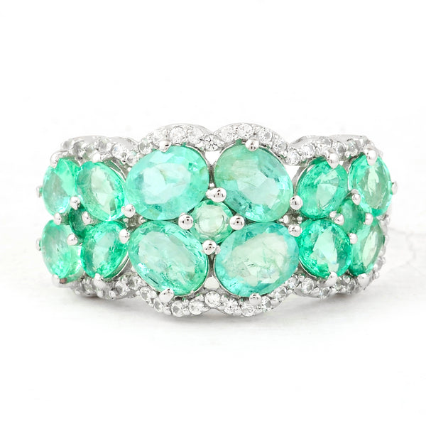 2.79 Ct Oval Mixed Cut, Round Mixed Cut Natural Emerald 950 Platinum Ring