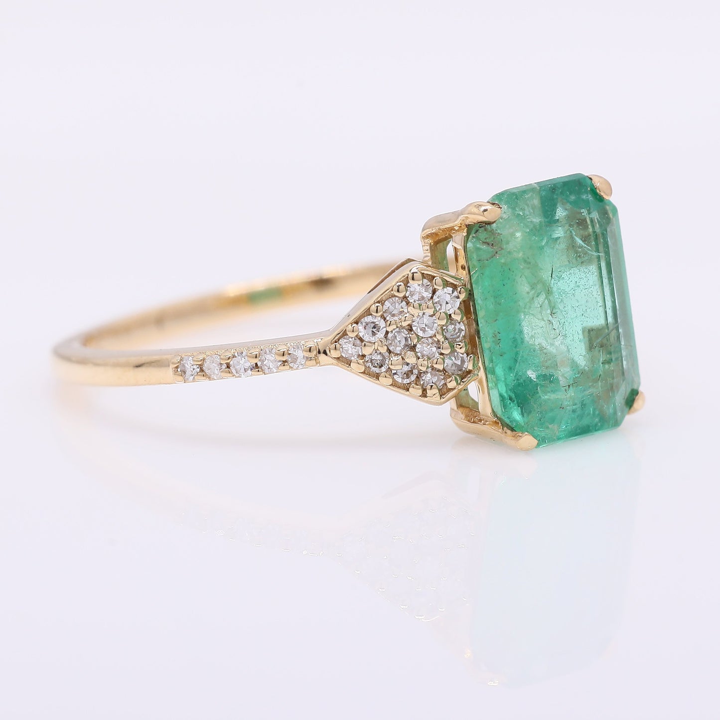 2.15 Ct Octagon Step Cut Natural Emerald 14K Gold Ring