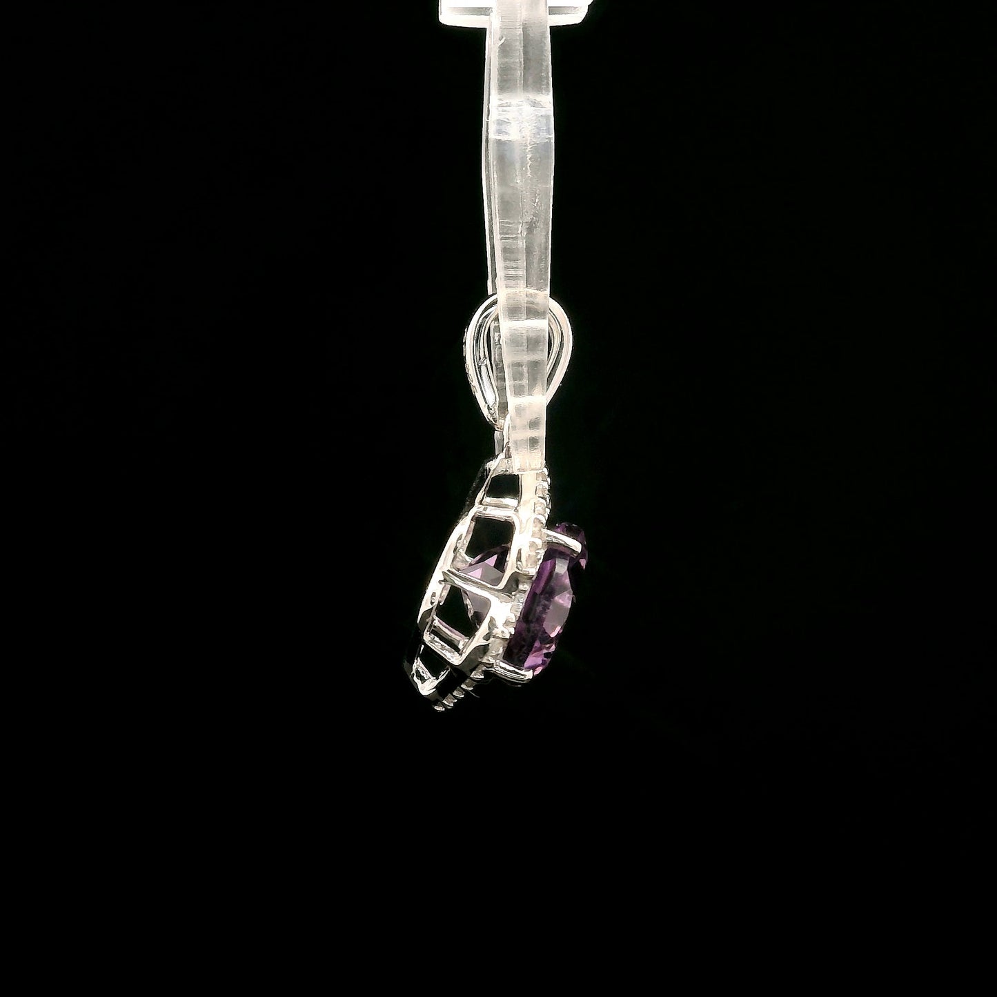 2.73 Ct Oval Amethyst, White Zircon 925 Sterling Silver Pendant
