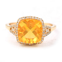 2.09 Ct Cushion Mixed Cut Natural Fire Opal 14K Gold Ring
