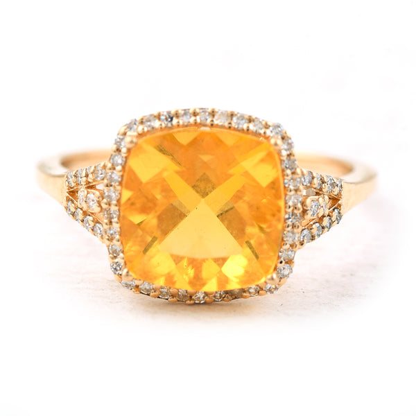 2.09 Ct Cushion Mixed Cut Natural Fire Opal 14K Gold Ring