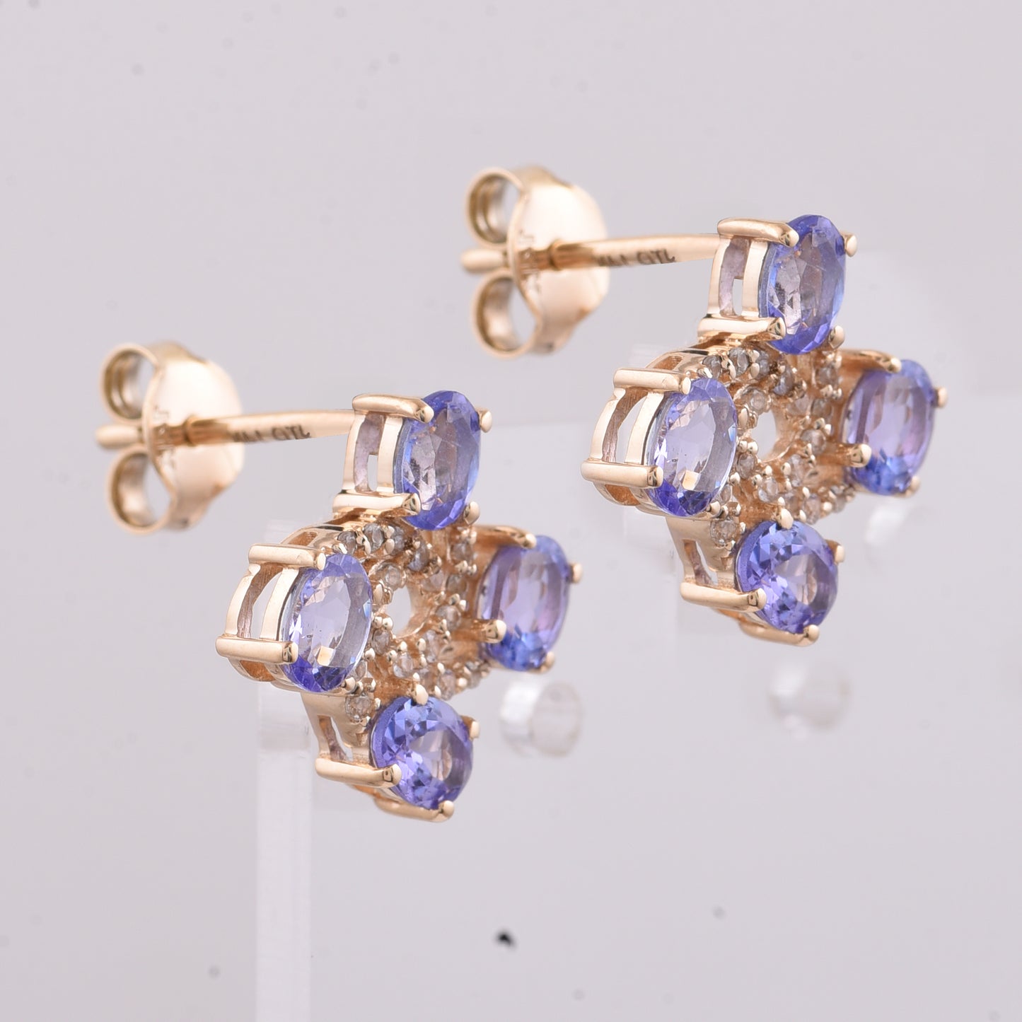 1.46 Ct Oval Natural Tanzanite 14K Gold Earrings