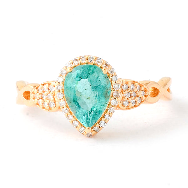 1.06 Ct Pear Mixed Cut Natural Emerald 14K Gold Ring