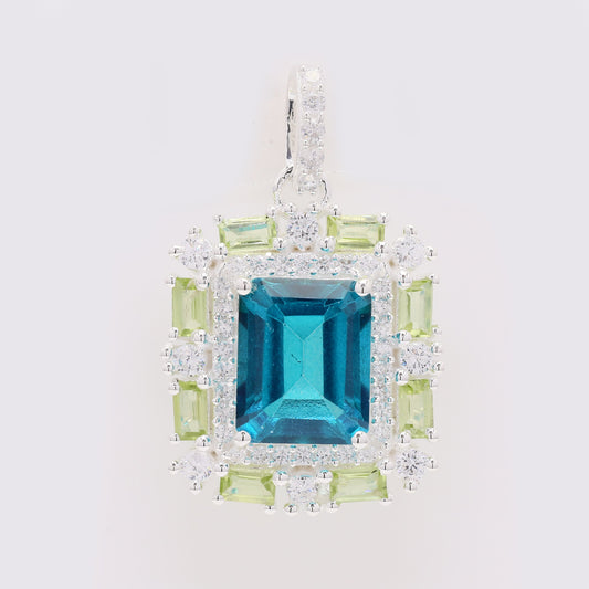 6.41 Ct Octagon Paraiba Topaz 925 Silver Pendant