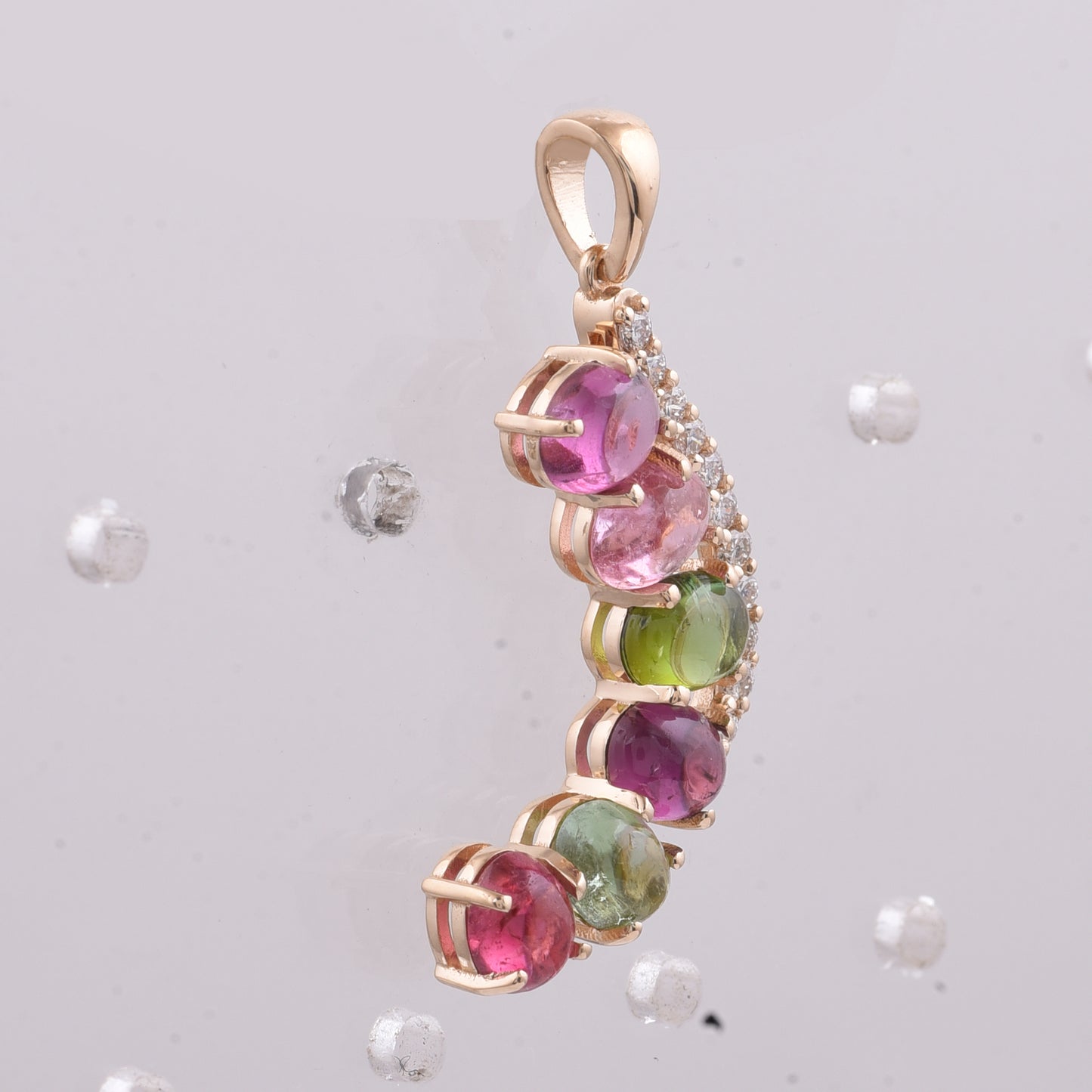 2.72 Ct Oval Cabochon Cut Natural Multi-Coloured Tourmaline 14K Gold Pendant