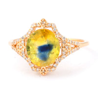 3.03 Ct Oval Mixed Cut Natural Bi Coloured Sapphire 14K Gold Ring