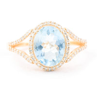 1.96 Ct Oval Mixed Cut Natural Aquamarine 14K Gold Ring