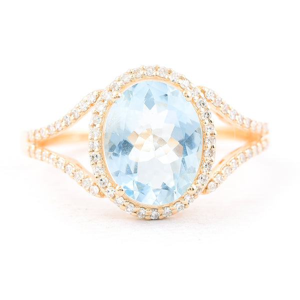 1.96 Ct Oval Mixed Cut Natural Aquamarine 14K Gold Ring