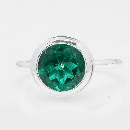 4.00 Ct Round Green Topaz 925 Silver Ring