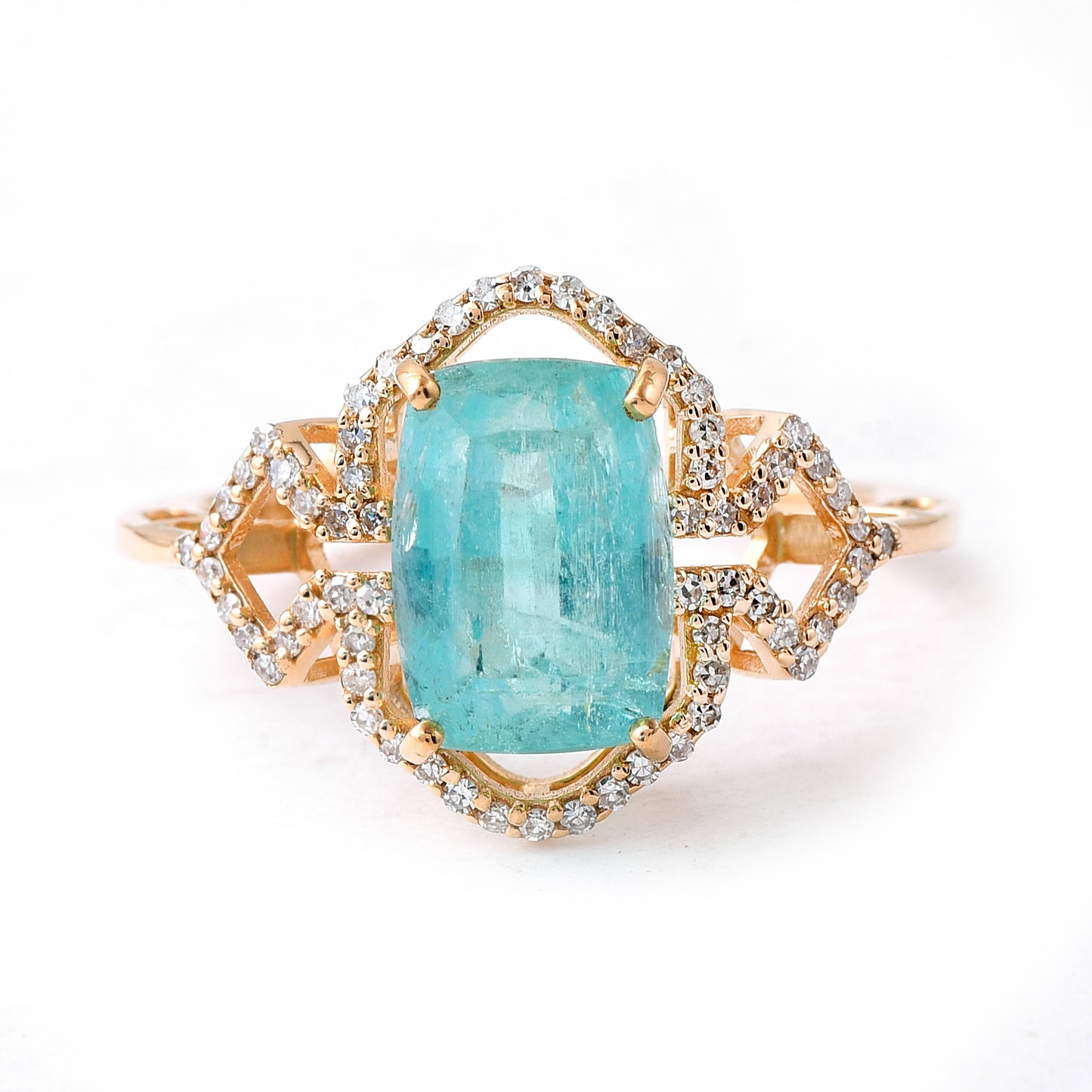 3.10 Ct Cushion Mixed Cut Natural Emerald 14K Gold Ring