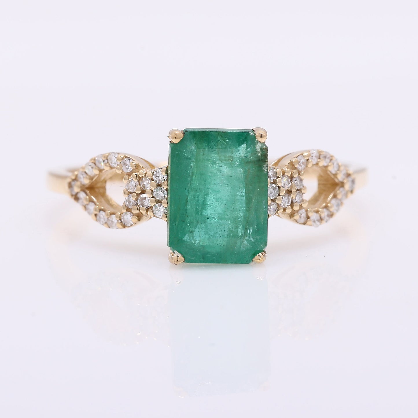 1.69 Ct Octagon Step Cut Natural Emerald 14K Gold Ring