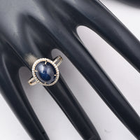 7.04 Ct Oval Cabochon Cut Natural Sapphire 14K Gold Ring