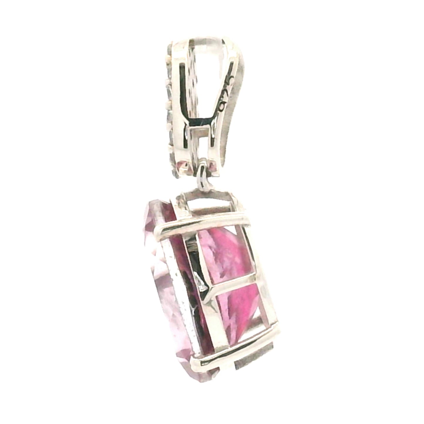 5.62 Ct Oval Pink Topaz, White Zircon, 925 Sterling Silver Pendant